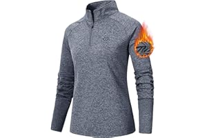 AjezMax Femmes Course à Pied T-Shirt à Manches Longues 1/4 Fermeture Éclair Protection Solaire UPF 50+ Sport Yoga Hauts…