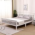 Kingwudo® Solid Pine Wood Bed Frames King size Bed Standard Queen Size Bed Frame with Headbaord and Footboard for Bedroom Furniture Two Colors (White)