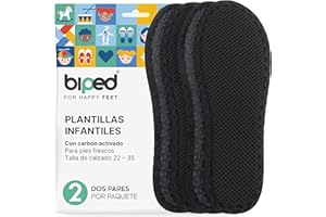 biped 2 pares de plantillas infantiles con carbón activo – Frescura higiénica para zapatillas, botas de goma y todo tipo de calzado – Plantillas lavables contra el mal olor z2769