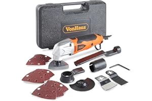 VonHaus 280W Oscillating Multitool - 220-240V Corded Detail Sander, Precision Cutter, Scraper, Grinder - 10,000-21,000 Variable Speed Control - 15pc Accessory Kit with Sanding Pads and Carry Case