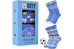 Manchester City F.C. Socks Boys 2 Pack Teens Crew Socks Sports Soft Breathable with Bouncy Football Man City Gifts for Boys