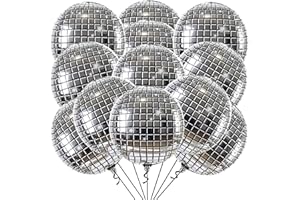 KatchOn, Silver Disco Ball Balloons - 22 Inch, Pack of 12 | Disco Bachelorette Party Decorations | 4D Sphere Disco Balloons for Disco Party Decorations | Disco Ball Decor, Dance Party Decorations
