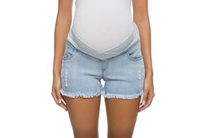 Foucome Maternity Jean Shorts Under Bump Wide Elastic Band Waist Pregnancy Denim Shorts for Women