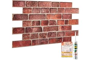 NOVECRAFTO 3D Wall Panels with Adhesive Included - 16 Sheets Covering 79.36 sqft (7.37 sqm) Decorative PVC Plastic Cladding Panel Size 37.79 x 18.89 in (96x48 cm) – Faux Deep Red Brick Pattern