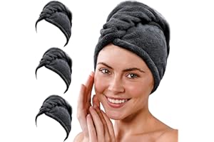 Gräfenstayn Set de 3 Toalla para el Pelo de Microfibra con 2 Botones - Toalla para Cabeza de Secado rápido, Absorbente - Toalla para Cabello Corto y Largo, Botón Turbante (Antracita)