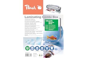 Peach Lot économique de pochettes de plastification A4, A5, A6-80 microns - 100 pochettes - Brillant - Compatible avec les plastifieuses de toutes les marques - PPC500-03A