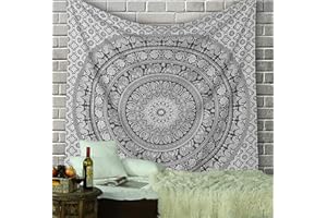 RAJRANG Mandala Tapisserie Bohème Tenture Murale Coton Tapisserie Couvre-Lit Décoration Murale Art Galet Gris 274 x 228 cm