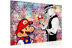 Runa Art Super Mario Cop Quadri Soggiorno Grande Grigio Arte Di Strada 120 x 80 cm 3 Pezzi Decorazione Murale 303031c