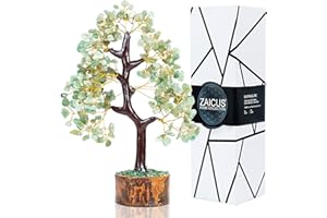 Zaicus Green Jade Stone Tree, Chakra Tree, Crystal Tree of Life Feng Shui Gift Handmade Tree of Life Bonsai Money Tree Crystals Trees as Home Office Table Decorations Ornament Golden Wire 10-12 Inch