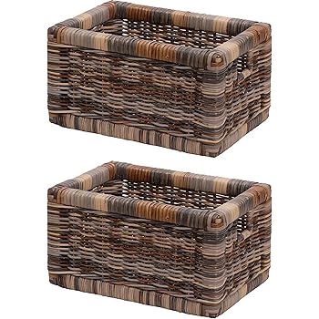 Tragekorb, Flechtkorb, Aufbewahrungskorb aus Rattan in Vintage Weiss