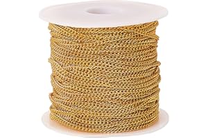 Airssory 32.8 Ft(10 Meters) Curb Golden Plated Chains Twisted Chains Unfinished Linking Chain Bulk for Male Female Jewelry Making and DIY Craftings Supplies - 2x1.5mm