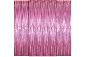 WD&CD 3 Piezas Cortinas de Oropel, Cortina Fiesta,Metálica Foil Fringe Cortinas para Fondo Decoración Pared Fiestas Cumpleaños Fiesta de Graduación Navidad Boda Halloween, Rosa