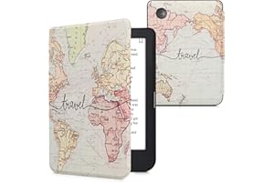 kwmobile Carcasa Compatible con Kobo Clara 2E Funda - Funda con Tapa y Cierre magnético de Cuero sintético - Mapa Mundial