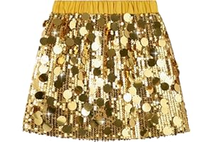 Miipat Girls Sequin Skirt Sparkly Kids Mini Skirts with Lining Elastic Waist Glitter Skorts for Dance Birthday Princess Party Festival
