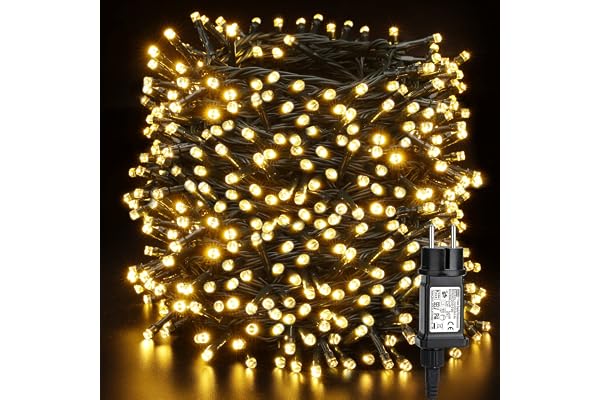 Guirlande Lumineuse Extérieur, PhilzOps 100M 1000 LED Noël Guirlandes Lumineuses Blanc Chaud Électrique 8 Modes Étanche Décoration Lumière pour Intérieur Mariage Festival Arbre Jardin Balcon, Fil Vert