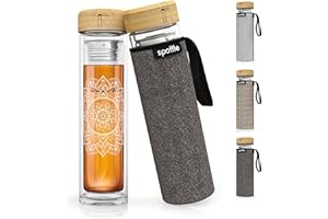 spottle Teeflasche mit sieb to go - Trinkflasche für Tee aus Glas in 500ml, 650ml, 1 Liter - Teekanne doppelwandig - Teezubereiter - Teebecher - Tea bottle
