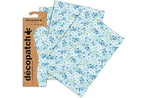 Decopatch C569O - 1 busta da 3 fogli di carta stampata 30x40 cm, Fiori blu e bianchi