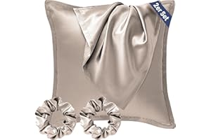 ‎SEIWOHL Seiwohl Satin Kissenbezug 80x80, 2 Stück Satin Kopfkissenbezug Pillowcase Kissen Bezug Kissenhülle für Haar und Haut, ähnlich wie Seide, Taupe, mit 2 Haargummis