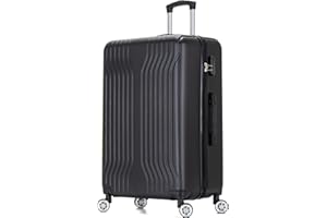 DK Luggage 28" Large Hard Shell Suitcase 4 Wheel Spinner ABS25 (Black, 28" Large)