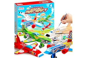 Klever Kits 4PC Airplane Painting Kit, Arts and Crafts for Kids Age 6-12,Paint Your Own Wooden Aircrafts, Airplane Activities for Kids,Birthday Creativity Presents for Boys Age 6 7 8 9 10 11 12