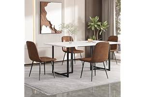 MERAX 140 x 80 x 75 cm Mesa de comedor (1 unidad), mesa de cocina moderna, estructura de metal, patas de soporte en forma de L, mesa de comedor rectangular de diseño moderno de mármol Mesa de cocina con