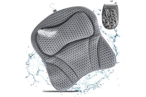 KIMIGO Cuscino da Bagno,Cuscini Poggiatesta da Vasca,Spa Tappeto per Vasca da Bagno con Cuscino Antiscivolo Ventose,Poggiatesta Cervicale con Tecnologia 4D Air Mesh e 6 Ventose,per Vasca da Bagno,Spa