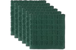 DII Solid Windowpane Dishcloth Set, Cotton Fabric, Dark Green, 12x12