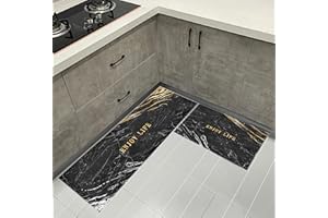 HZVRTN Kitchen Rugs Set 2 Piece Non-Slip Kitchen Mats and Rugs Runner 40x60cm+40x120cm,Comfort Kitchen Floor Mat Waterproof Standing Mats for Office Home Indoor Outdoor (Marble)