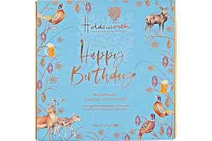 HOLDSWORTH HANDMADE ENGLISH CHOCOLATES Holdsworth Chocolates Occasions Collection - Happy Birthday Blue Gift Box Of Handmade Truffles And Assorted Milk, White And Dark Chocolates – Perfect for gifting - 110g