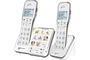 Geemarc AmpliDECT 595 DUO : 2 bezprzewodowe wzmocnione 50 dB telefony z dużymi słuchami z przyciskami fotograficznymi, automatyczna sekretarka, komunikaty głosowe i przycisk SOS - wersja niemiecka