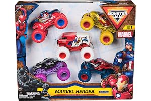 Monster Jam Marvel Heroes 5-pack, Spider-Man, Black Panther, Iron Man, Captain America | Formgjutna fordon barnleksaker för pojkar och flickor i åldern 3 och uppåt