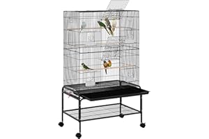 Yaheetech Gabbia per Uccelli Pappagalli Inseparabili Calopsite Grande con Piedistallo Staccabile in Metallo da Interno Esterno Nero 79 x 49 x 134,5 cm