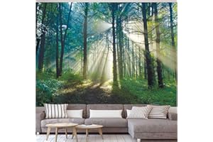 Wycian Wandteppich Wald Sonne Wandbehang 200x200 Nebel Grün Wandtuch Landschaft Tapisserie Dschungel Wandteppich Baum Misty Himmel 200x200cm (Breite x Höhe)