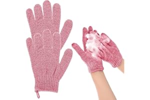 Sibba Exfoliating Gloves for Shower, Natural Loofah Bathing Gloves for Body and Face, Dead Skin Remover, Double Sided Microfibre Shower Body Gloves for Adults and Kids(Red)
