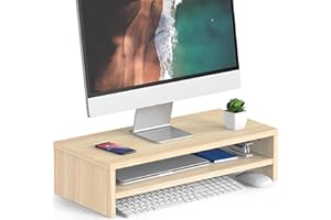 FITUEYES Réhausseur d'Écran en Bois Support d'Ordinateur,PC,TV,Moniteur Stand pour Bureau et Famille 54x25,5x14cm FDT205401WO