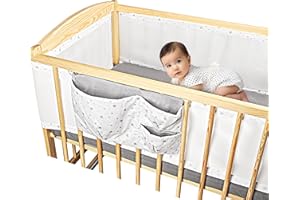 SweetComfort Paracolpi Traspirante per Lettino Neonato con Tasca Portaoggetti - Adatto ai Letti Neonato 60x120 e 70x140 cm - Colore Bianco Stellato - Velcri Regolabili - Paracolpi Lettino Neonato