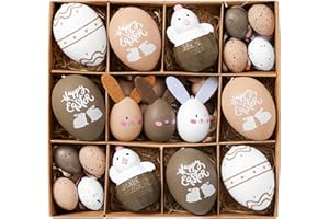 ‎VICTOR'S WORKSHOP Victor's Workshop 35x Ostereier zum Aufhängen, farbige künstliche Ostereier mit schönen Mustern und Multi-Style für Osterdeko Osterstrauß Osterkörbchen Frühlingsdeko - Braun