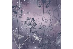 Arthouse Damselflies Purple Sparkling Wallpaper - Encased Glitter Gel Highlights Catch The Light - Subtly Sparkling Glamour - Delicate Scattered Botanical Motifs - Adds a Magical Effect - 692306