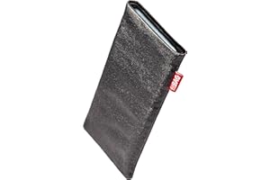 fitBAG Techno Schwarz Handytasche Tasche aus Textil-Stoff mit Microfaserinnenfutter für Microsoft Lumia 950 XL | Hülle mit Reinigungsfunktion | Made in Germany