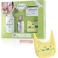 Johnson's Baby Care Collection Baby Gift Set with Organic Cotton Bib & Baby Comb (5 pieces,Multicolor)