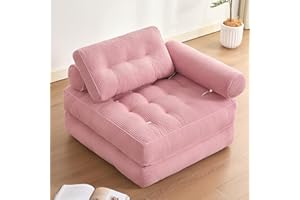 Litbird Sillón Cama Individual Plegable con Respaldo y Espuma viscoelástica, sofá de Suelo Tipo futón Convertible en colchón, Ideal para salón, Dormitorio u Oficina (Rosa, 95 cm con reposabrazos)