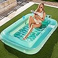 Sloosh Inflatable Tanning Pool Lounge Float, 70" x 46" Suntan Tub Raft Floatie, Tanning Pool with Pillow, Personal Pool Lounger for Adult Summer Water Party, L-Cyan