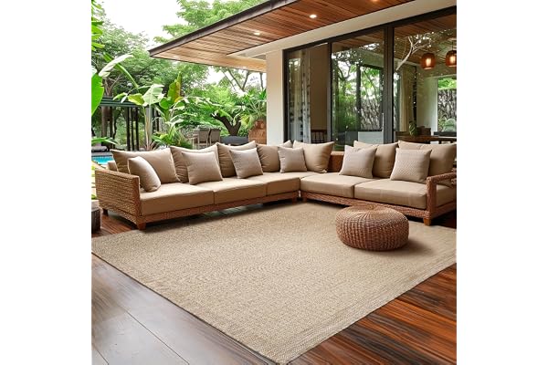 SIMPEX inomhus utomhus matta 280x370 cm beige enfärgad tvättbar vattentät flatvävd för stora rum terrass trädgård vardagsrum kök