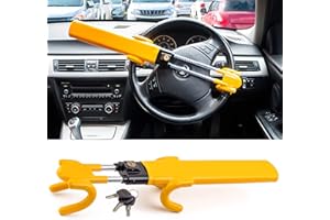 VIVO TECHNOLOGIES Twin Bar Steering Wheel Lock - Heavy Duty Universal Car Anti-Theft Device, High Visibility Yellow Steering Lock with 3 Keys, Adjustable Security Fit for Cars, SUVs, Vans & Caravans