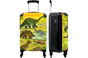 NoBoringSuitcases.com® Kinderkoffer Kinder Koffer Jungs Trolley Handgepäck Carry on Luggage Geschenke - Dino - Illustration - Gelb - Koffer Kinder Jungen, 55x40x20