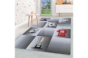 Homebyhome Tappeto per Bambini Tappeto Cameretta Bambino Disegno Calcio Grigio 100x150 cm - Tappeto Pelo Corto Tappeto Camera Ragazzo - Tappeto Camera dei bambini Sala giochi Tappeto Cameretta Bambina