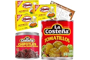Go2 Groceries Set di spezie messicane: El Yucateco Achiote Pasta (100 g), Chipotles La Costena (199 G), Tomatillos (794 G) con ricetta