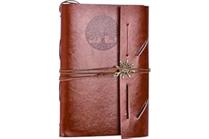 ‎HAPPILAX Happilax Compass Vintage-Tagebücher aus Leder - Ziernaht am Rücken, Hochwertiges cremefarbenes Papier, Kompaktes Format, Ideal zum Zeichnen und Skizzieren, 23x3x16 cm - Skizzenbücher aus Leder - Braun