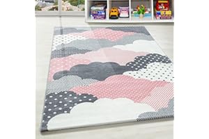 TEPPIUM Tappeto per bambini con motivo a nuvole, morbido e soffice, per camera da letto per bambini, per neonati, per ragazzi, tappeto facile da curare Misurare: 80 x 150 cm Colore: Pink-1