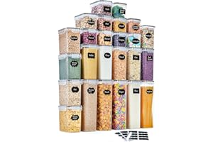 GoMaihe zestaw 25 pudełek do przechowywania, pudełek kuchennych, organizery, hermetyczne pojemniki plastikowe z pokrywą, pudełka do przechowywania mąki zbożowej, płatków kukurydzianych i spaghetti